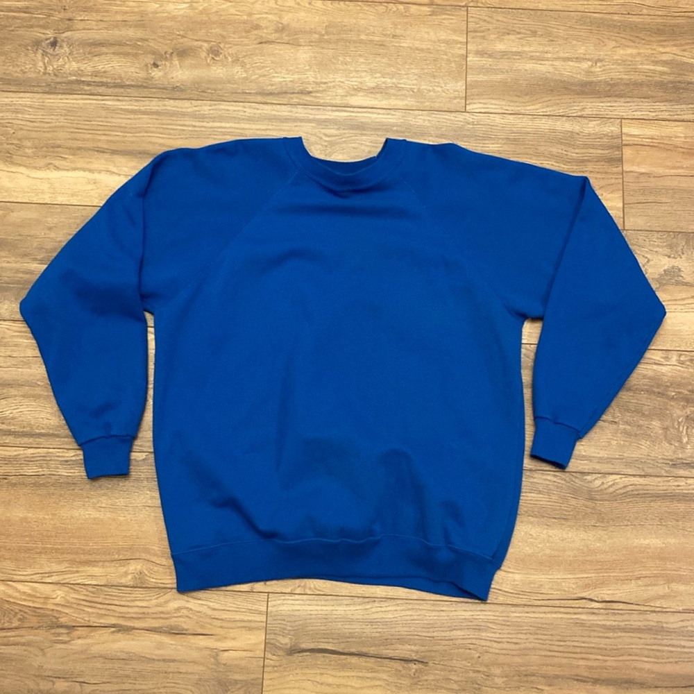 Vintage Bright Blue Blank Hanes Raglan Cut Crewneck Sweatshirt Size XXL